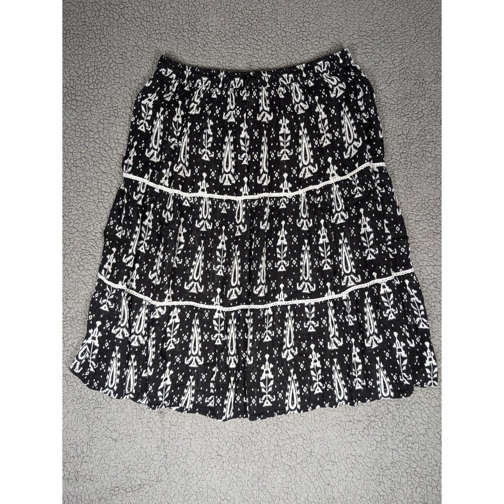 Jessica Taylor Maxi Skirt Black and White Tiered Sz 2x Drawstring Elastic Waist